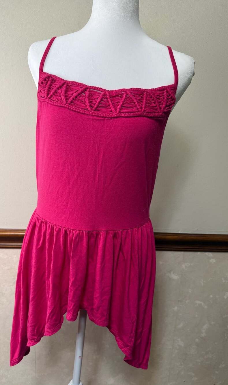 Venus Hot Pink Macrame Trim Cami Peplum Tank Top Size Medium